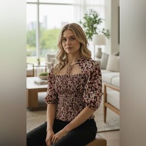 Maeve by Anthropologie Floral Puff Sleeve Blouse